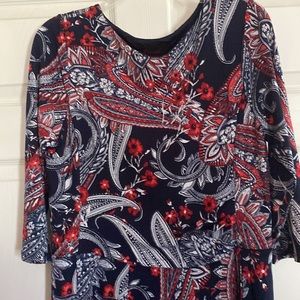 Red/White/Blue 3/4 Sleeve Midi Dress Size 14